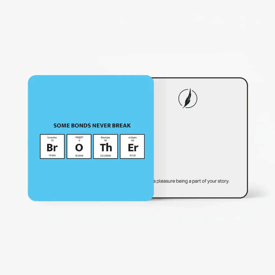 Scents N Stories Brother gift card with modern blue design.