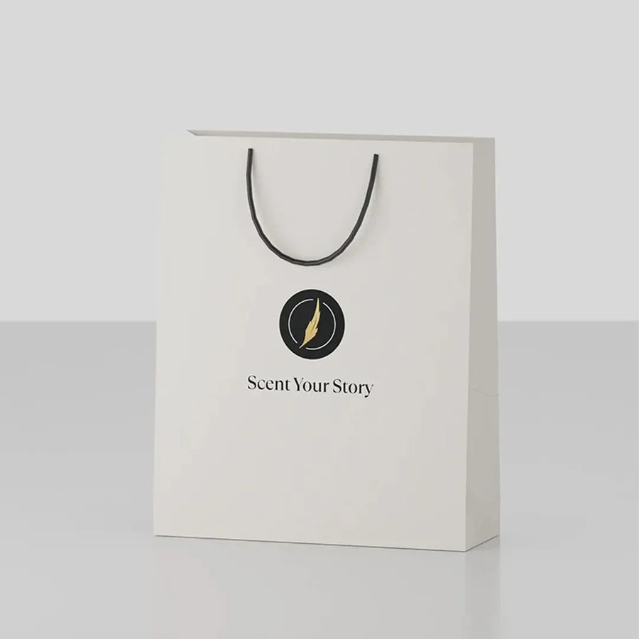 Scents N Stories branded gift bag used for premium perfume gifting.
