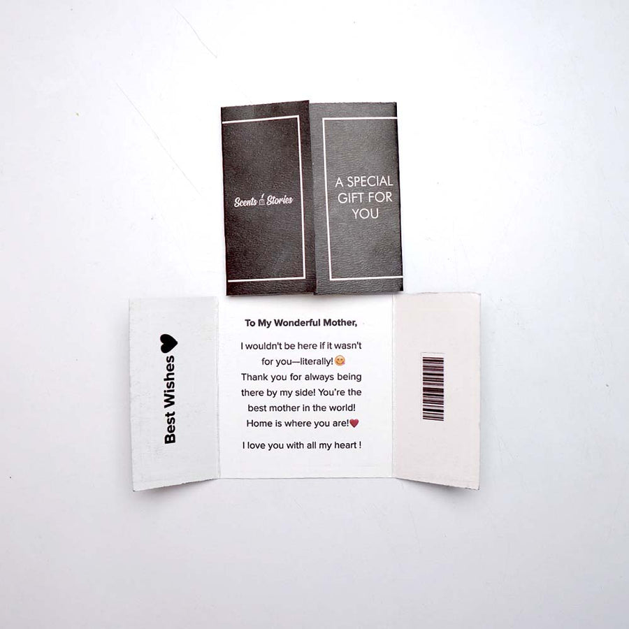 Scents N Stories gift card set included for personalized gifting.